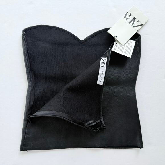Zara Bustier Top Black Coated Knit Crop Top NEW Size Small Strapless Sexy Corset - Picture 5 of 6